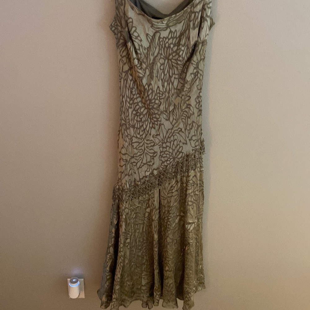Alex Evenings Women's Floral Sleeveless Silk Dress in Brown / Tan Size 14 NWOT